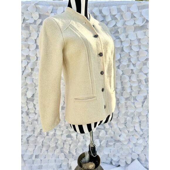 Vintage GEIGER Austria Cream Ivory jacket boiled 100% Wool Medium Quiet Luxury - Picture 3 of 9